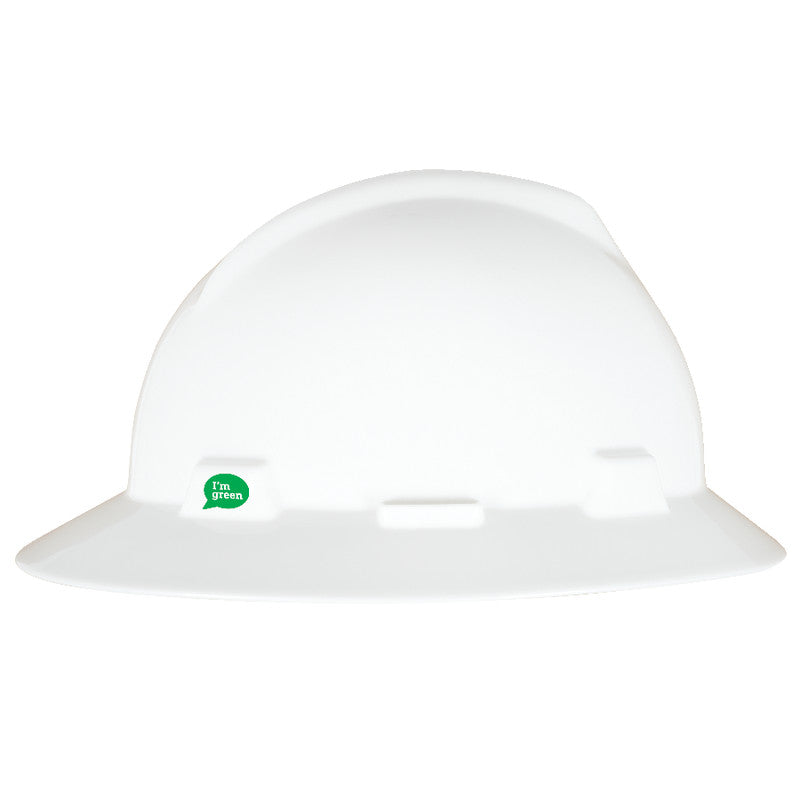 MSA V-Gard GREEN Full-Brim Hard Hat - 4-Point Fast-Trac III Suspension - White