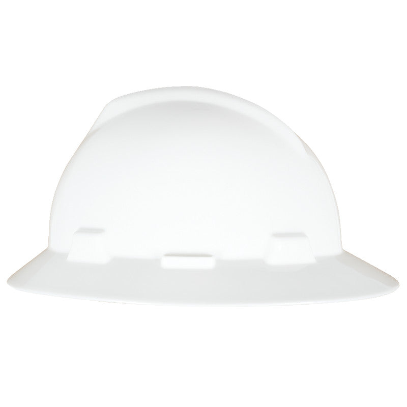 MSA V-Gard GREEN Full-Brim Hard Hat - 4-Point Fast-Trac III Suspension - White