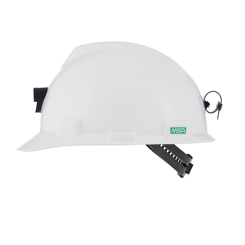 MSA V-Gard Cap Style Hard Hat - Staz-On Suspension w / Lamp Bracket & Cord Holder - White (20-Pack)