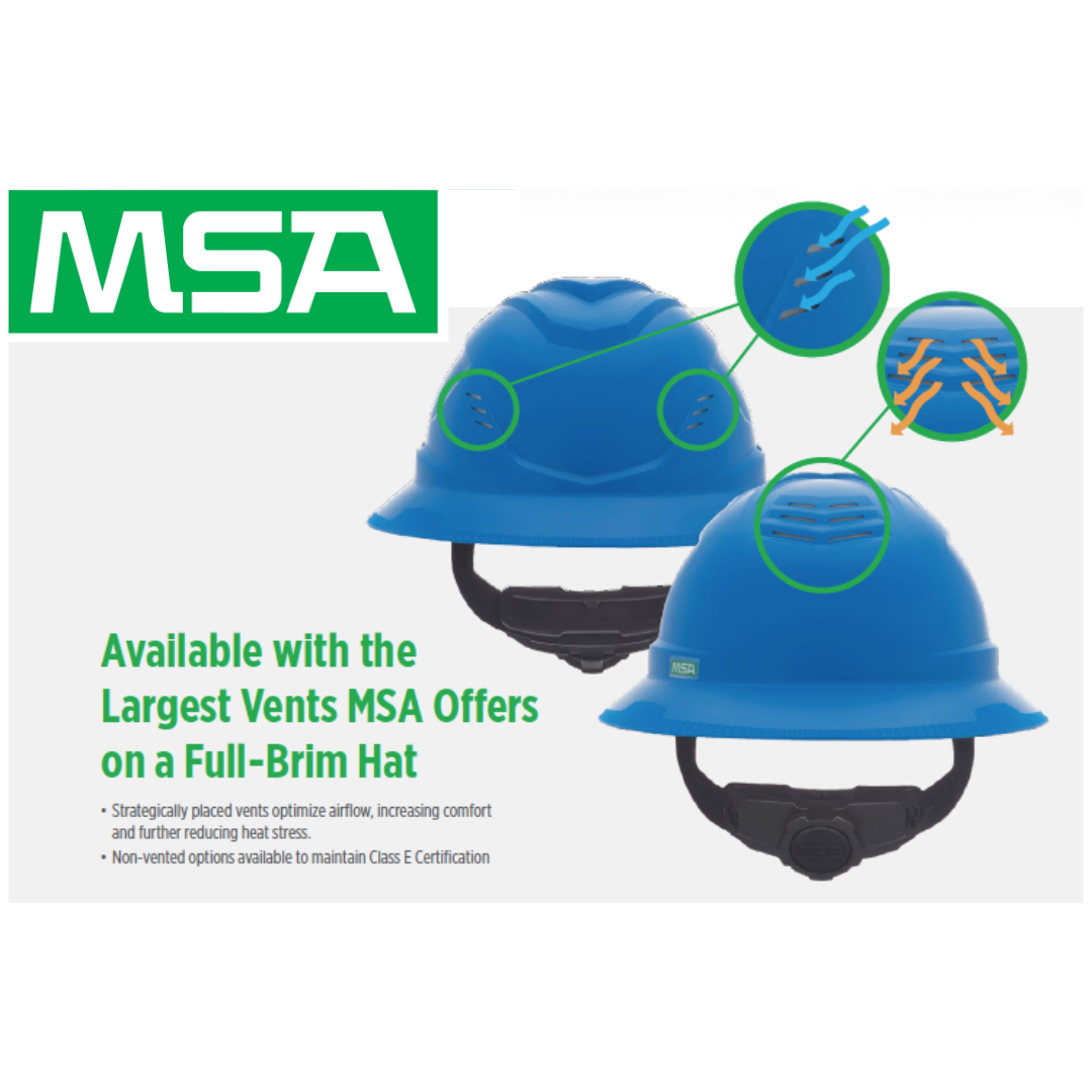 MSA V-Gard C1 Full Brim Vented Hard Hat - Fas-Trac III Suspension