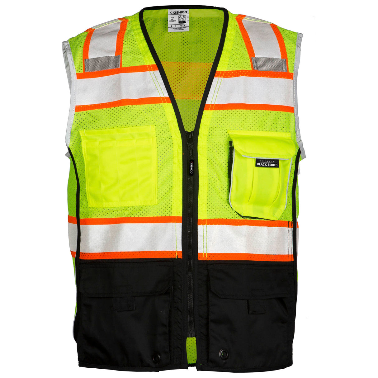Kishigo 1515 Black Series Black Bottom Safety Vest - Yellow/Lime