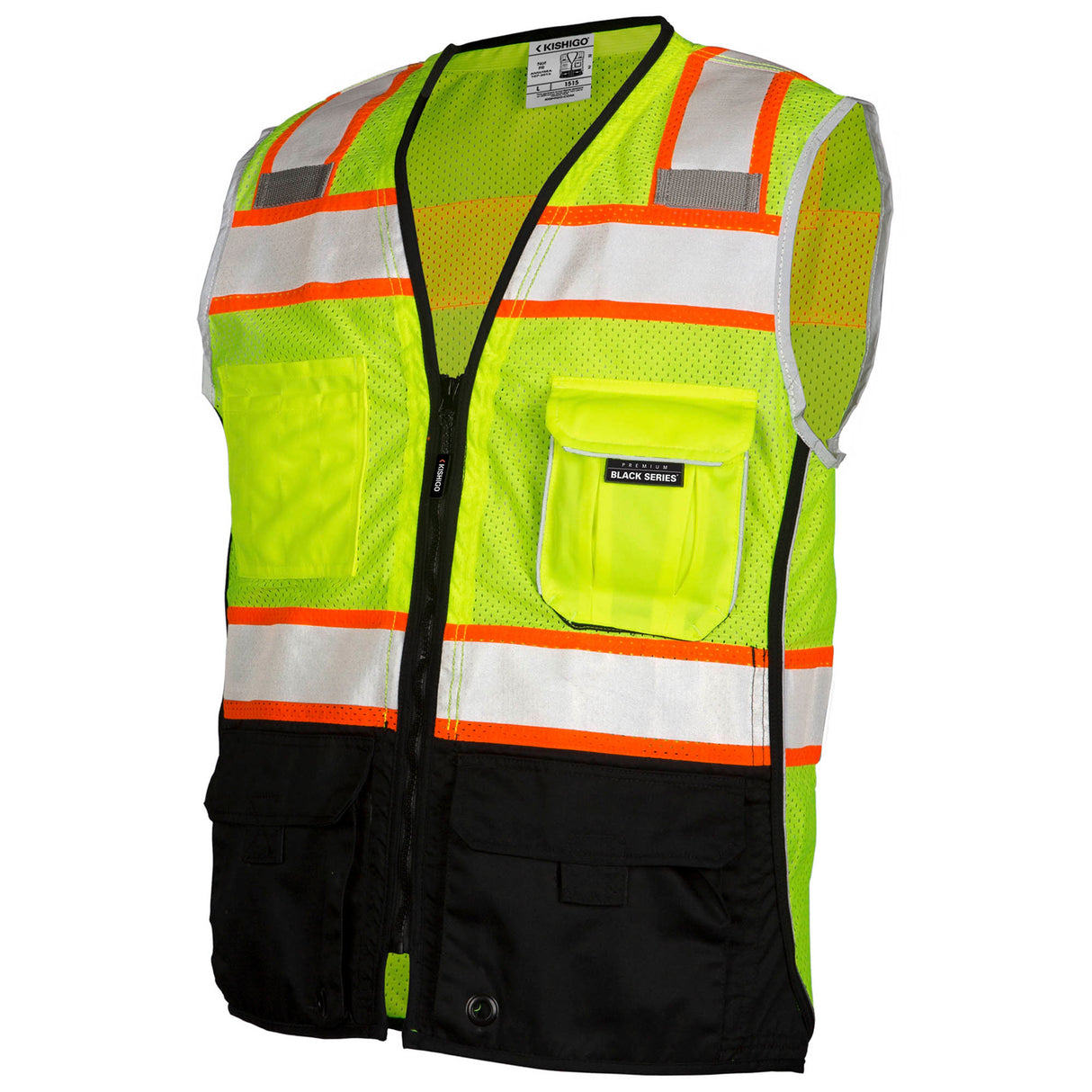 Kishigo 1515 Black Series Black Bottom Safety Vest - Yellow/Lime