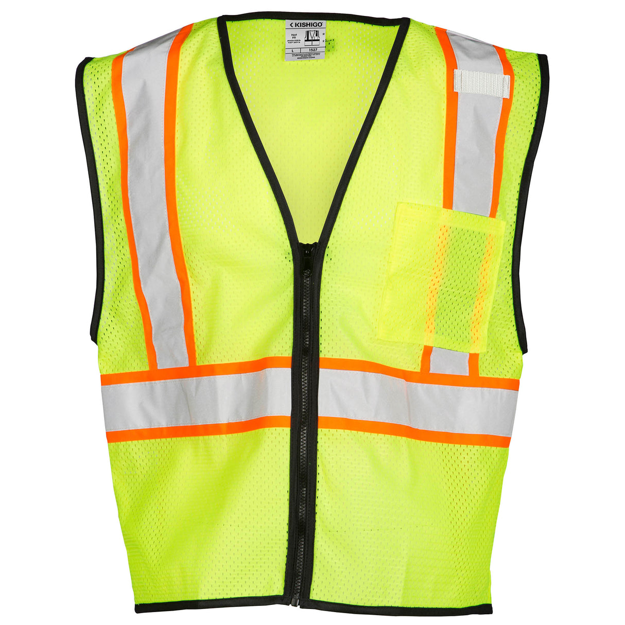 Kishigo 1527 Single Pocket Contrasting Mesh Safety Vest - Yellow/Lime