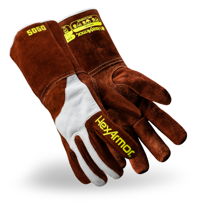 HexArmor HeatArmor® 5050 Welding Gloves - Split Cowhide Leather/Goatskin Leather - Safety Gauntlet Cuff