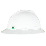 MSA V-Gard GREEN Full-Brim Hard Hat - 4-Point Fast-Trac III Suspension - White
