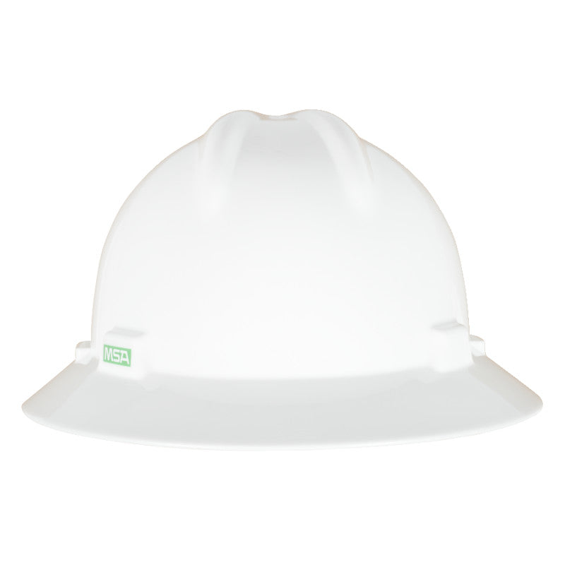 MSA V-Gard GREEN Full-Brim Hard Hat - 4-Point Fast-Trac III Suspension - White