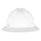 MSA V-Gard GREEN Full-Brim Hard Hat - 4-Point Fast-Trac III Suspension - White